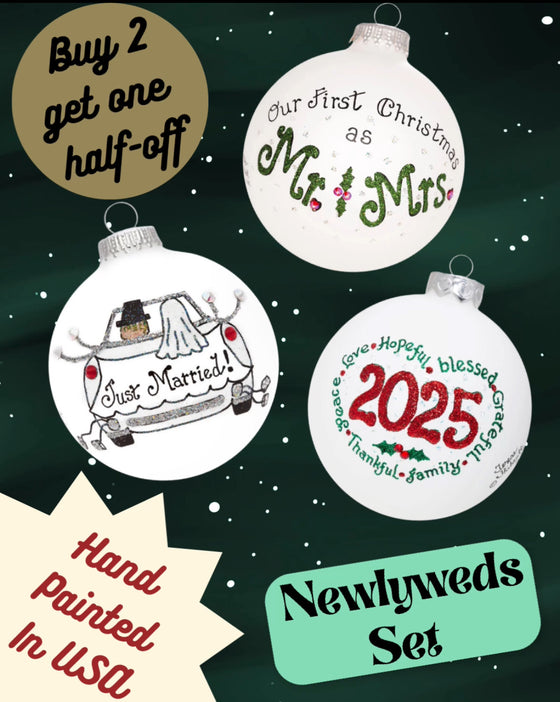 Newlyweds Ornament Set β Hand-Painted Glass Keepsakes (Build-Your-Own-Bundle of 3)