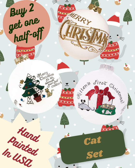 Cat Ornament Set β Hand-Painted Glass Keepsakes (Build-Your-Own-Bundle of 3)