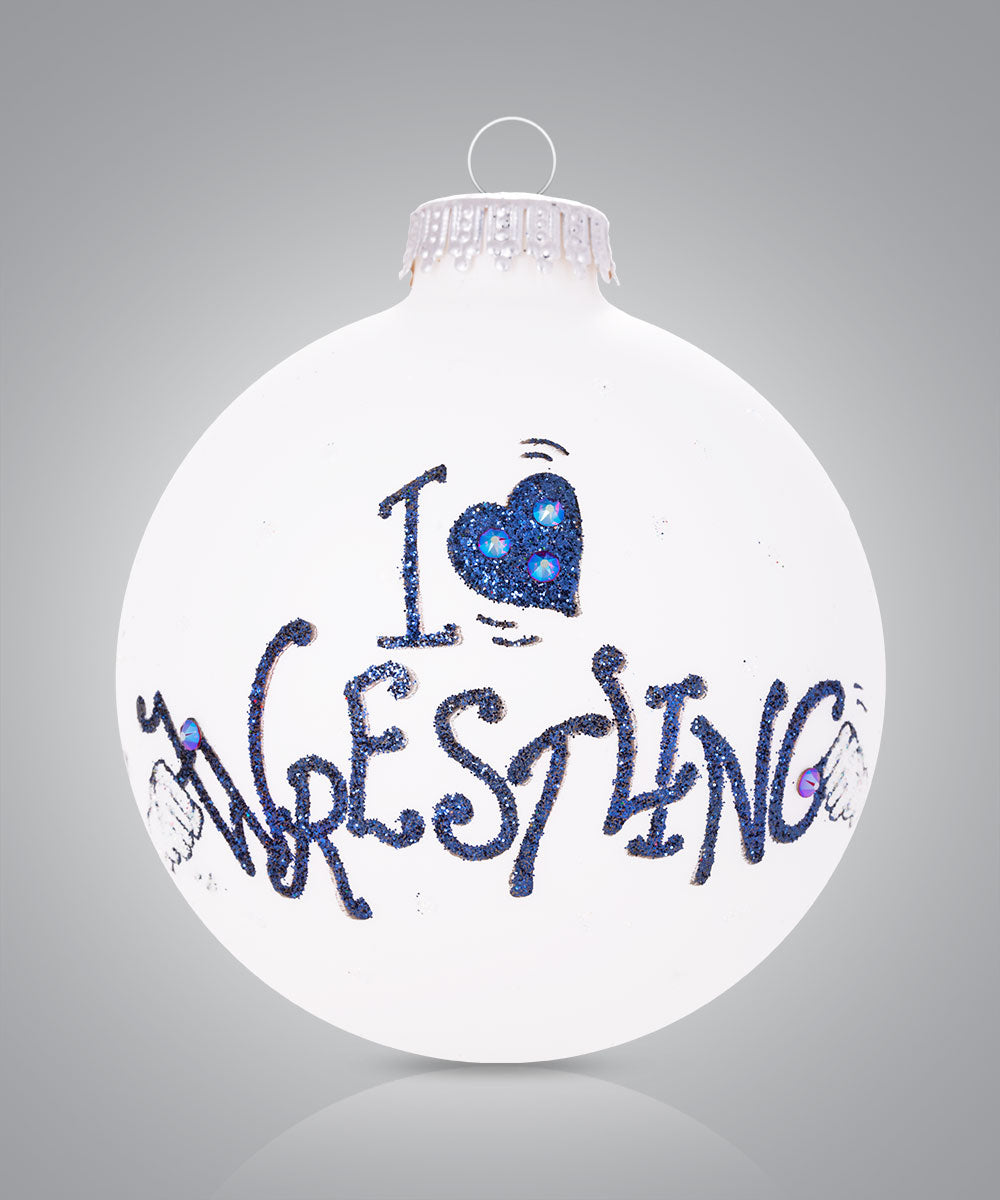 I Love Wrestling Ornament - Hand-Painted Glass Holiday Keepsake for Wrestling Fans