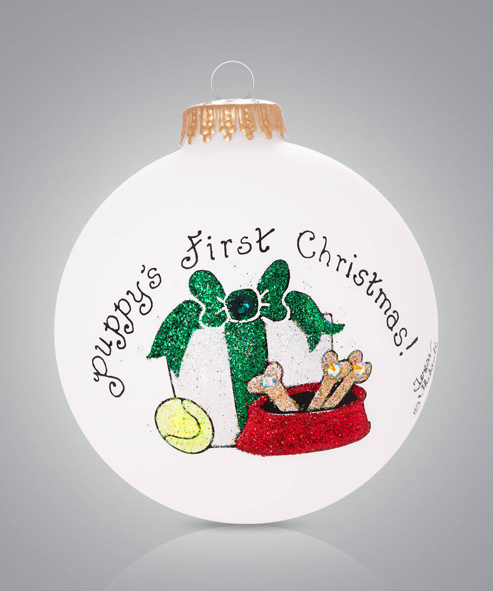 Puppy’s First Christmas Ornament - Hand-Painted Glass Holiday Keepsake