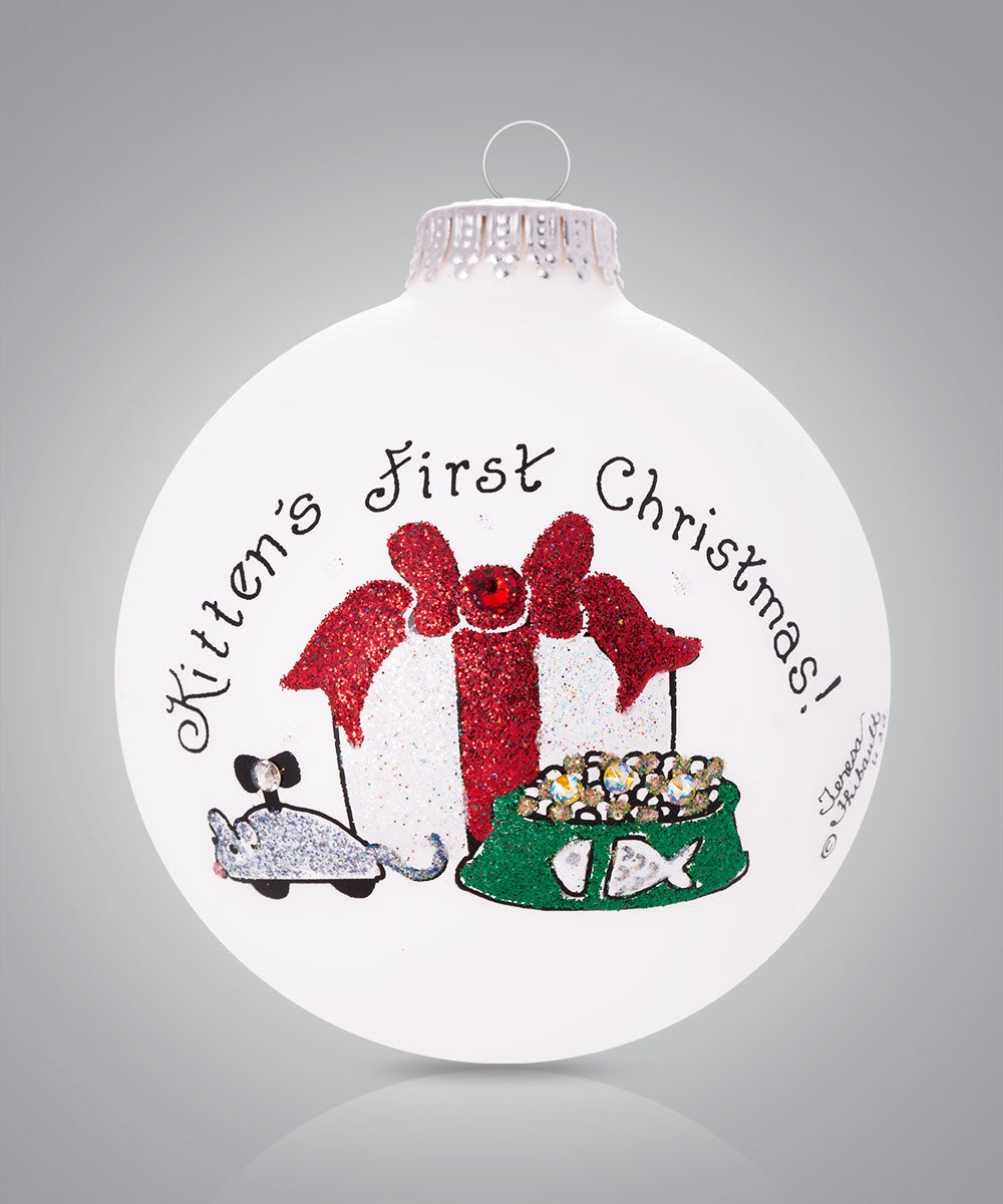 Kitten’s First Christmas Ornament - Hand-Painted Glass Keepsake for New Cat Owners