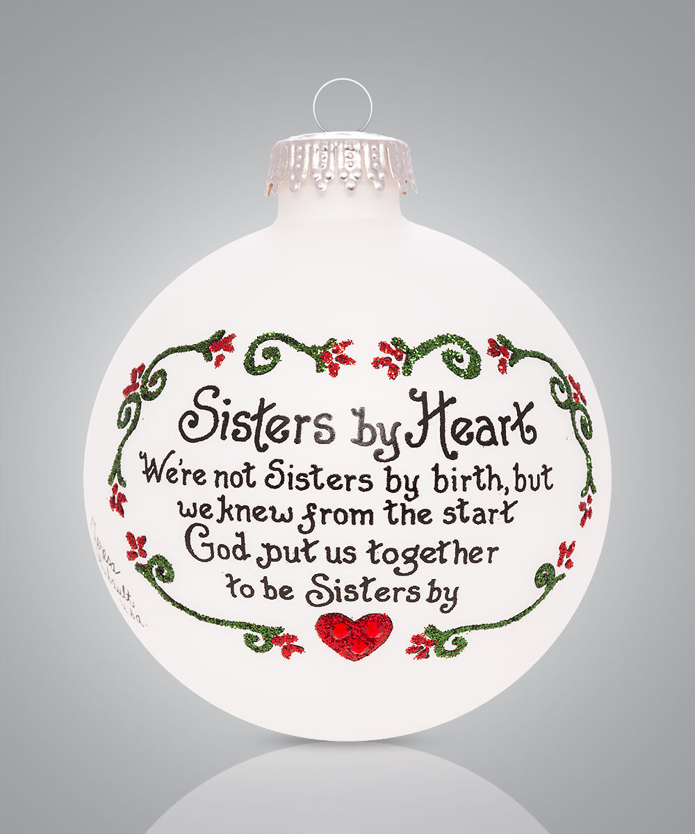Sisters by Heart Ornament - Hand-Painted Glass Friendship Keepsake