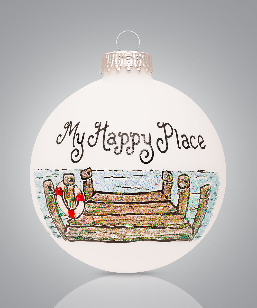 My Happy Place Ornament - Hand-Painted Glass Keepsake for Beach Lovers or Self-Care