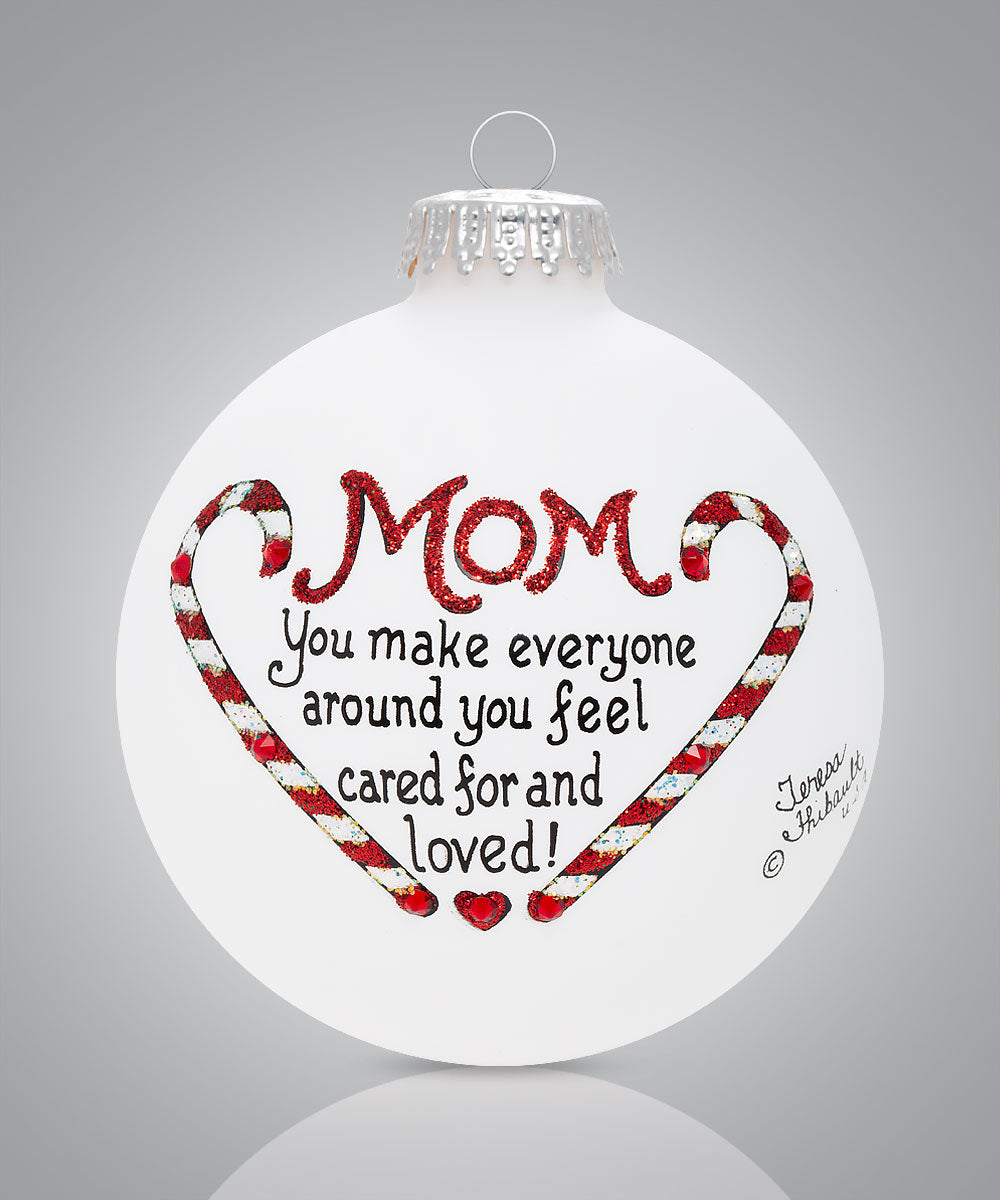 Mom Candy Cane Heart Ornament - Hand-Painted Christmas Keepsake for Mothers