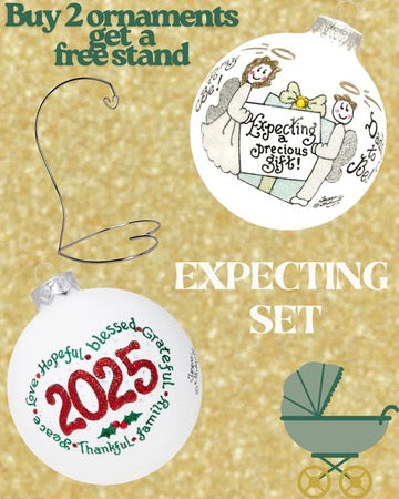 Pregnancy Keepsake Ornament Set – Hand-Painted in USA (Build-Your-Own-Bundle of 2 Baby-to-Be Ornaments + Free Stand)