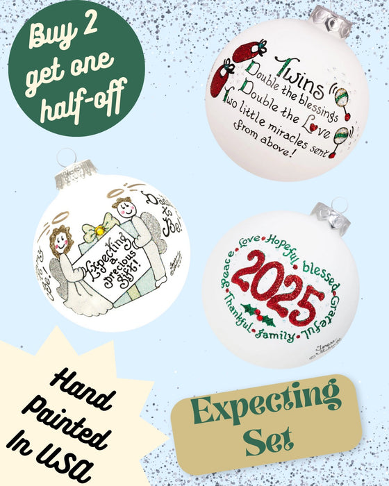 Pregnancy Ornament Set β Hand-Painted Glass Keepsakes (Build-Your-Own-Bundle of 3 for Expecting Parents & Baby-to-Be)