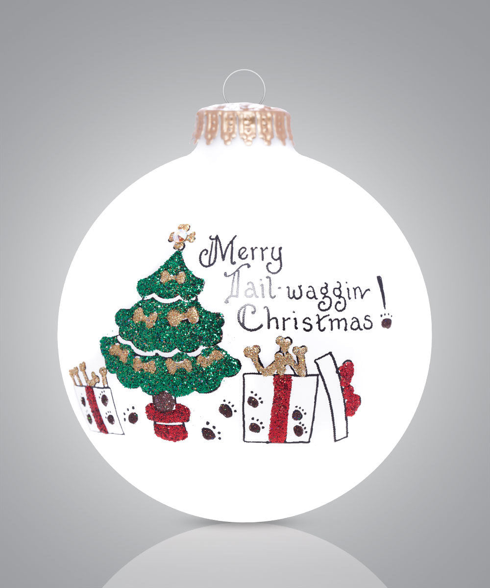 Merry Tail-Waggin' Christmas Ornament - Hand-Painted Glass Keepsake for Pet Lovers