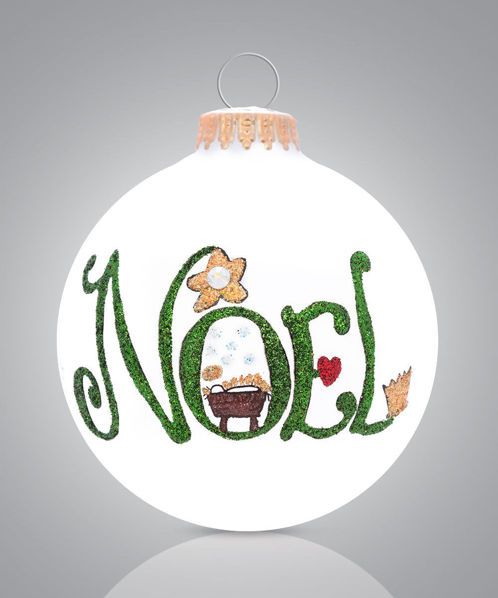 Noel Nativity Ornament – Hand-Painted Glass Keepsake with Manger Scene