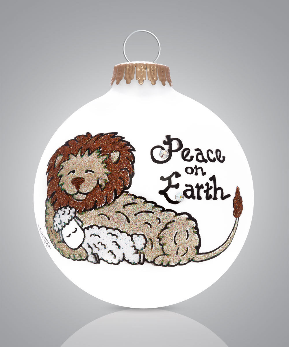 Peace on Earth Ornament – Hand-Painted Glass Keepsake with Lion and Lamb