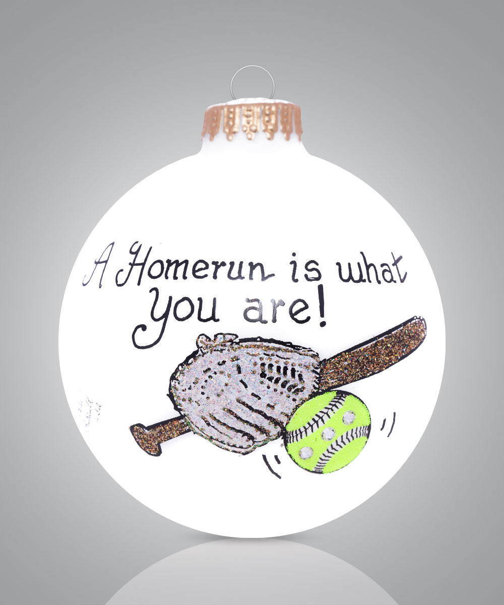 Home Run Softball Ornament - Hand-Painted Glass Keepsake for Softball Players and Fans