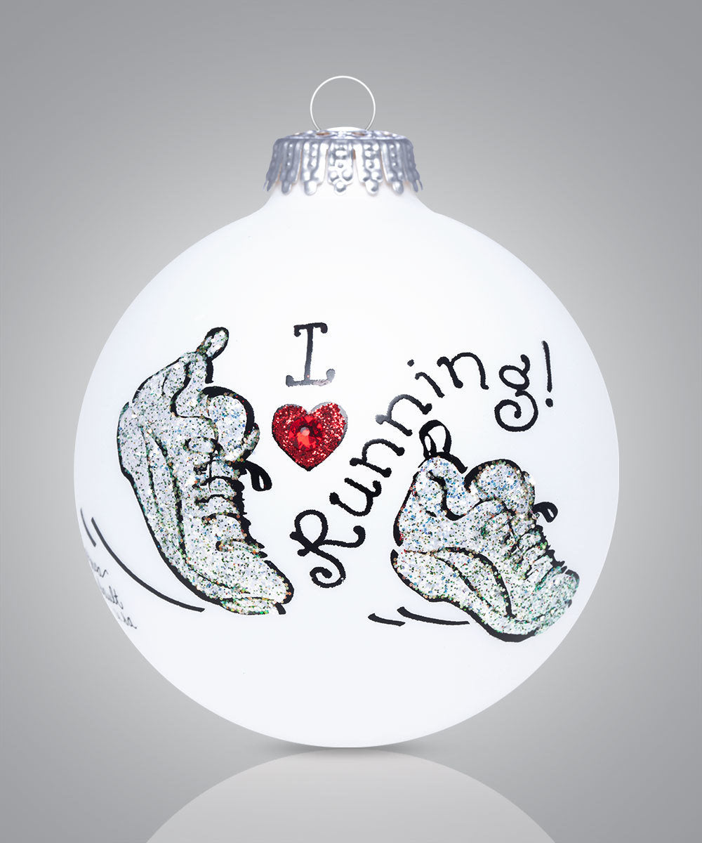 I Love Running Ornament - Hand-Painted Glass Keepsake for Runners, Track, and Cross-Country Athletes