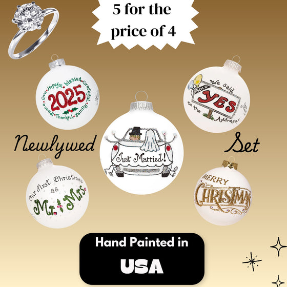 Newlyweds Forever Ornament Set β Hand-Painted Glass Keepsakes (Build-Your-Own-Bundle of 5)