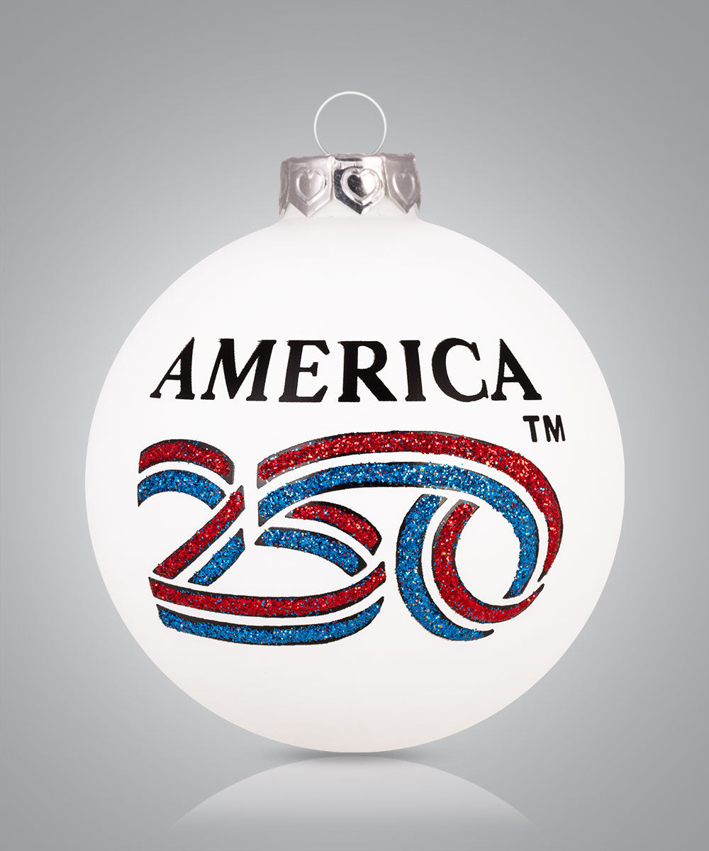 Official America 250 Semiquincentennial logo ornament – hand-painted glass keepsake