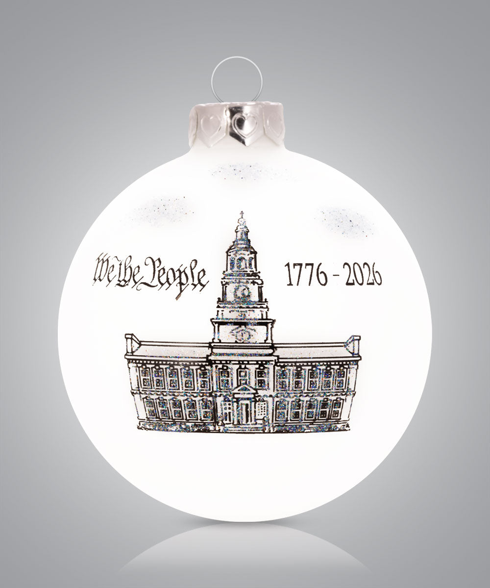 Independence Hall white design ornament – America 250 Semiquincentennial hand-painted glass keepsake