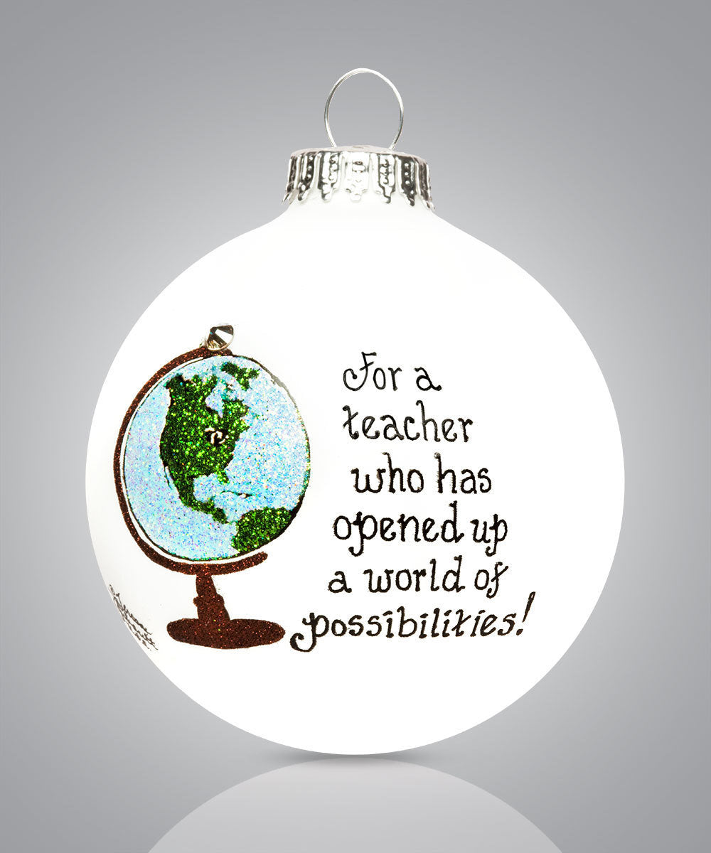 Teacher Globe Ornament – Hand-Painted Glass Keepsake Celebrating a World of Possibilities
