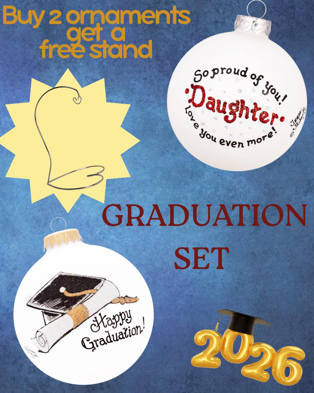 Graduation Keepsake Ornament Set – Hand-Painted in USA (Build-Your-Own-Bundle of 2)
