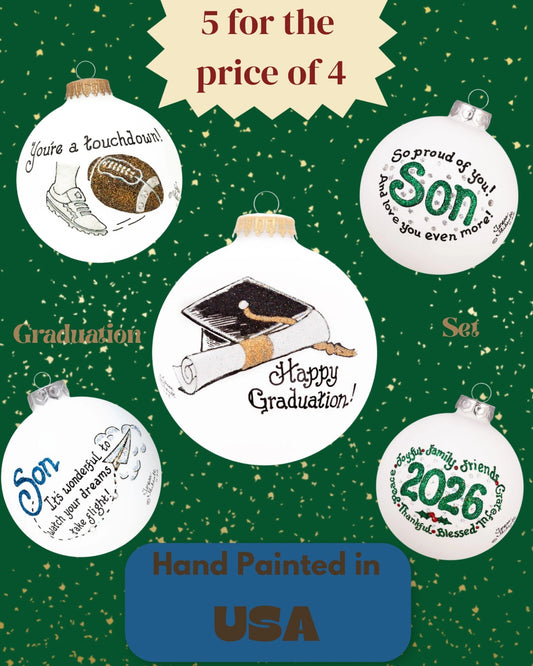 Graduation Milestone Ornament Set – Hand-Painted Glass Keepsakes (Build-Your-Own-Bundle of 5)