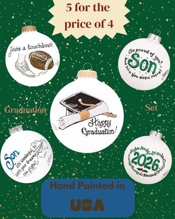Graduation Milestone Ornament Set – Hand-Painted Glass Keepsakes (Build-Your-Own-Bundle of 5)