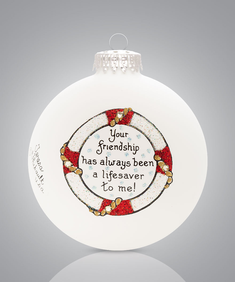 Friendship Lifesaver Ornament - Hand-Painted Glass Keepsake for Best Friends