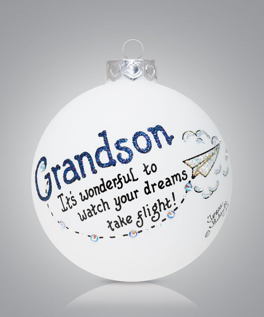 Grandson Dreams Take Flight Ornament – Hand-Painted Glass Keepsake for Christmas & Encouragement