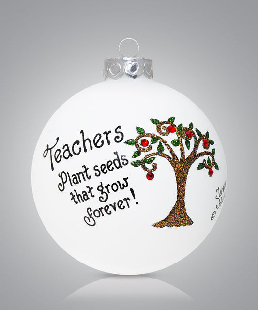Hand-painted glass ornament with sewing buttons and phrase about moms holding the family together
