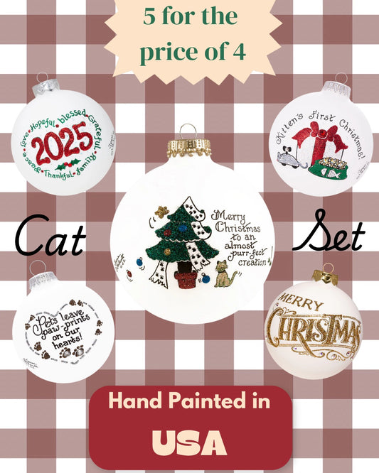 Cat Best Friend Ornament Set – Hand-Painted Glass Keepsakes (Build-Your-Own-Bundle of 5)
