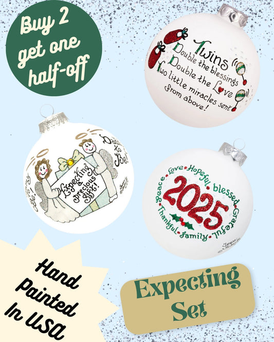 Pregnancy Ornament Set – Hand-Painted Glass Keepsakes (Build-Your-Own-Bundle of 3 for Expecting Parents & Baby-to-Be)