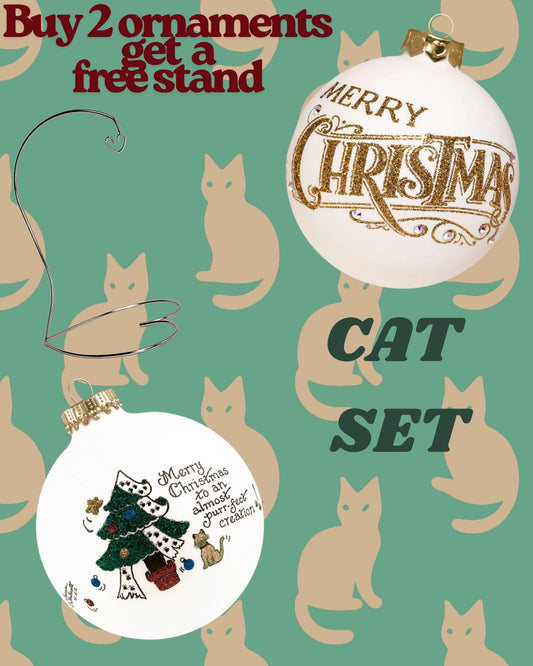 Cat Keepsake Ornament Set – Hand-Painted in USA (Build-Your-Own-Bundle of 2)