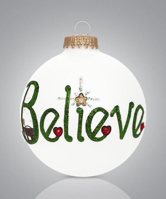 Believe Ornament - Hand-Painted Glass Holiday Keepsake