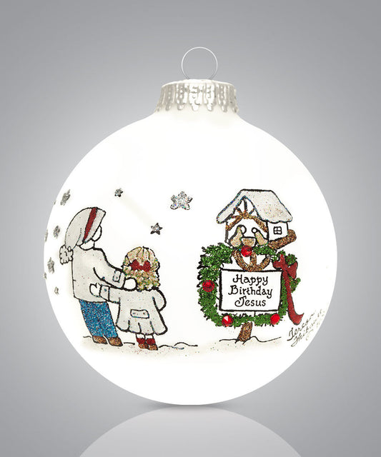 Happy Birthday Jesus Ornament – Hand-Painted Glass Keepsake Featuring 1 Corinthians 9:15