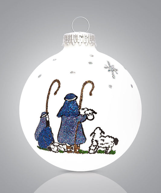 Shepherds Ornament - Hand-Painted Glass Keepsake Featuring Luke 2:8