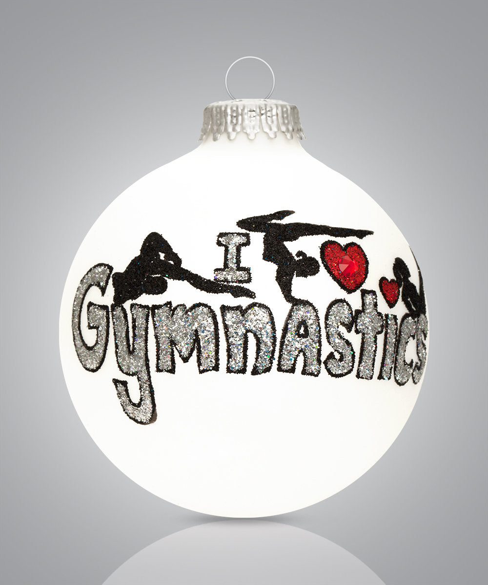 I Love Gymnastics Ornament - Hand-Painted Glass Keepsake for Gymnasts of Any Age