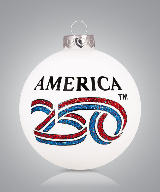 Official America 250 Semiquincentennial logo ornament – hand-painted glass keepsake