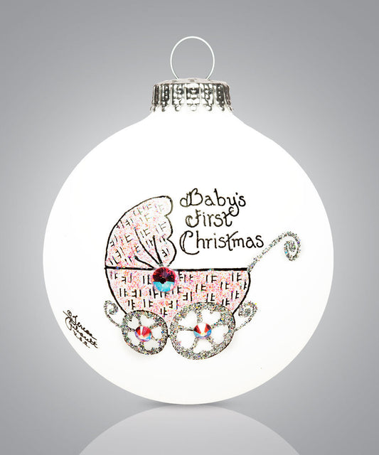 Baby Girl’s First Christmas Ornament - Hand-Painted Glass Keepsake for New Parents