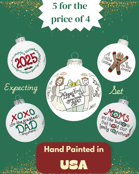 Pregnancy Joyful Expectation Ornament Set – Hand-Painted Glass Keepsakes (Build-Your-Own-Bundle of 5 for Expecting Parents & Baby-to-Be)