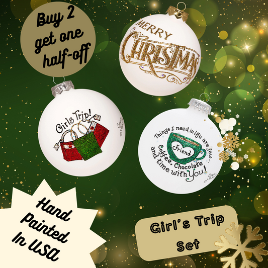 Girls Trip! Ornament Set – Hand-Painted Glass Keepsakes (Build-Your-Own-Bundle of 3)