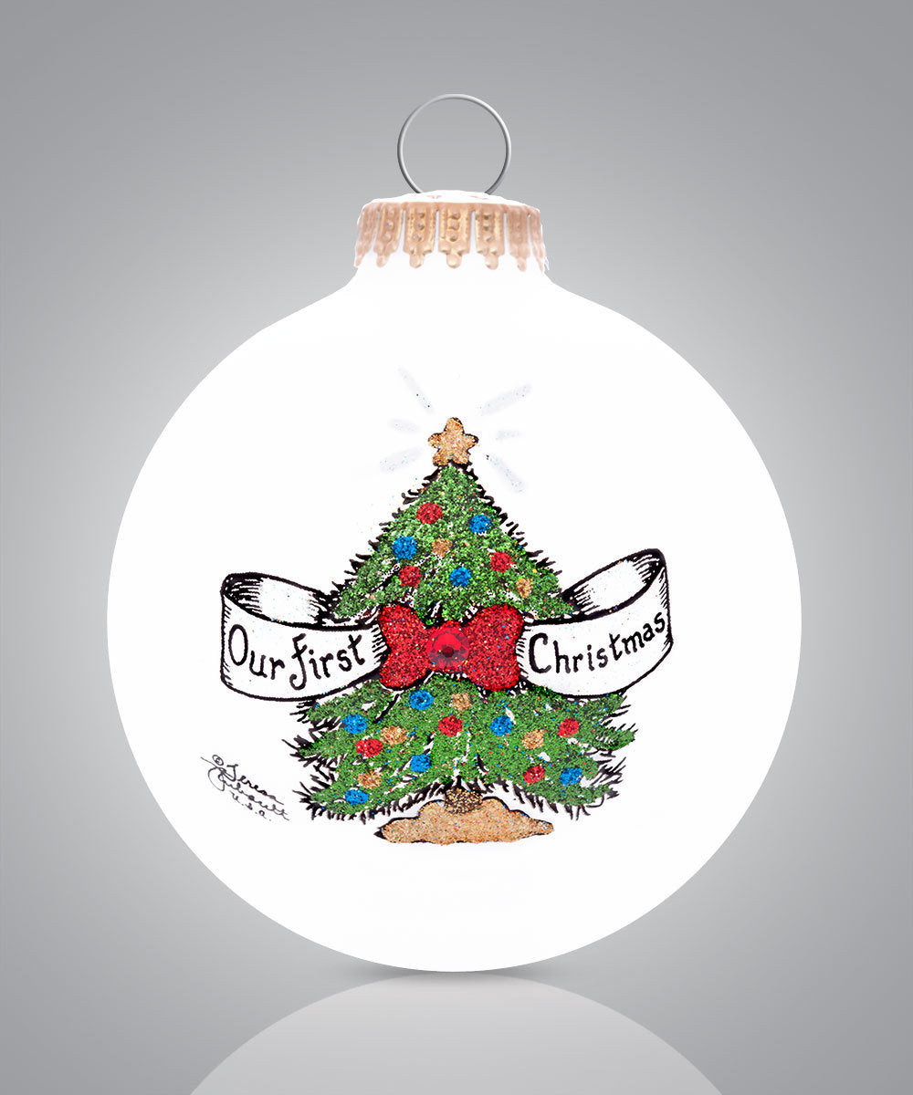 Our First Christmas Tree Ornament - Hand-Painted Glass Keepsake for Couples