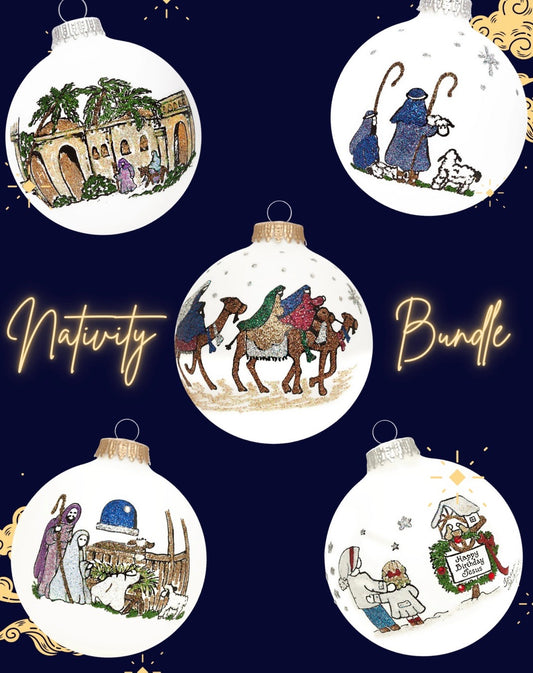 Nativity Masterpiece Ornament Set – Hand-Painted Glass Keepsakes (Bundle of 5)