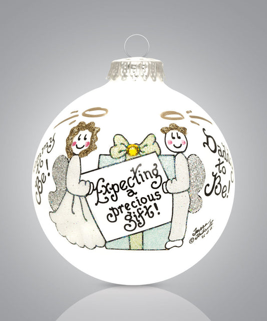 Expecting a Precious Gift Ornament - Hand-Painted Glass Keepsake for Parents-to-Be