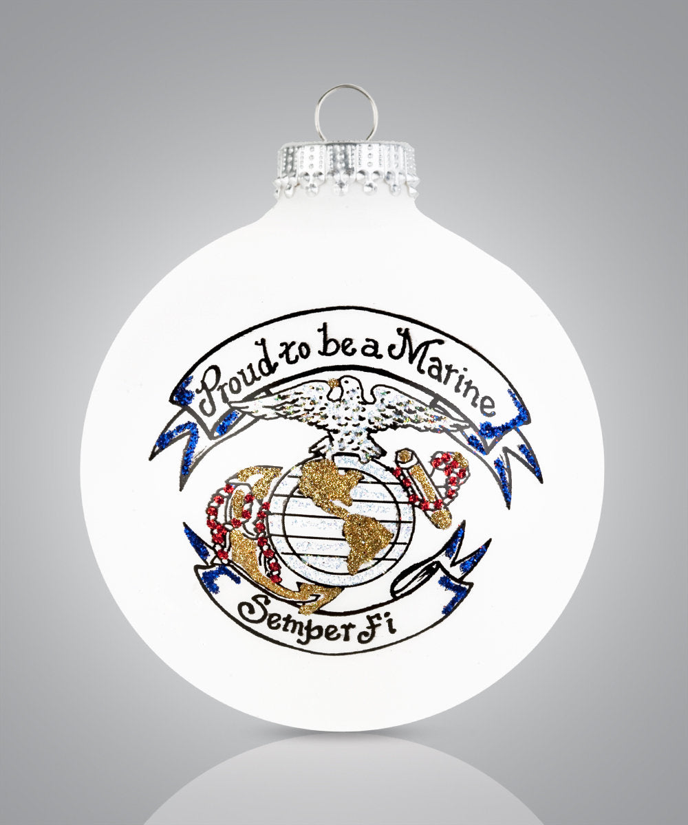 Proud to Be a Marine - Hand-Painted Glass Christmas Ornament